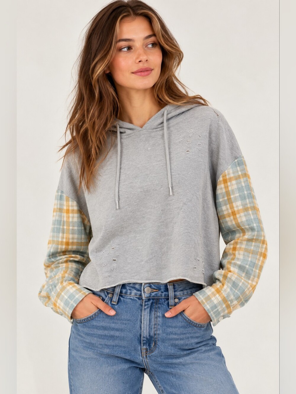 Dance & Marvel Sage Multi Distressed Hoodie M NWT